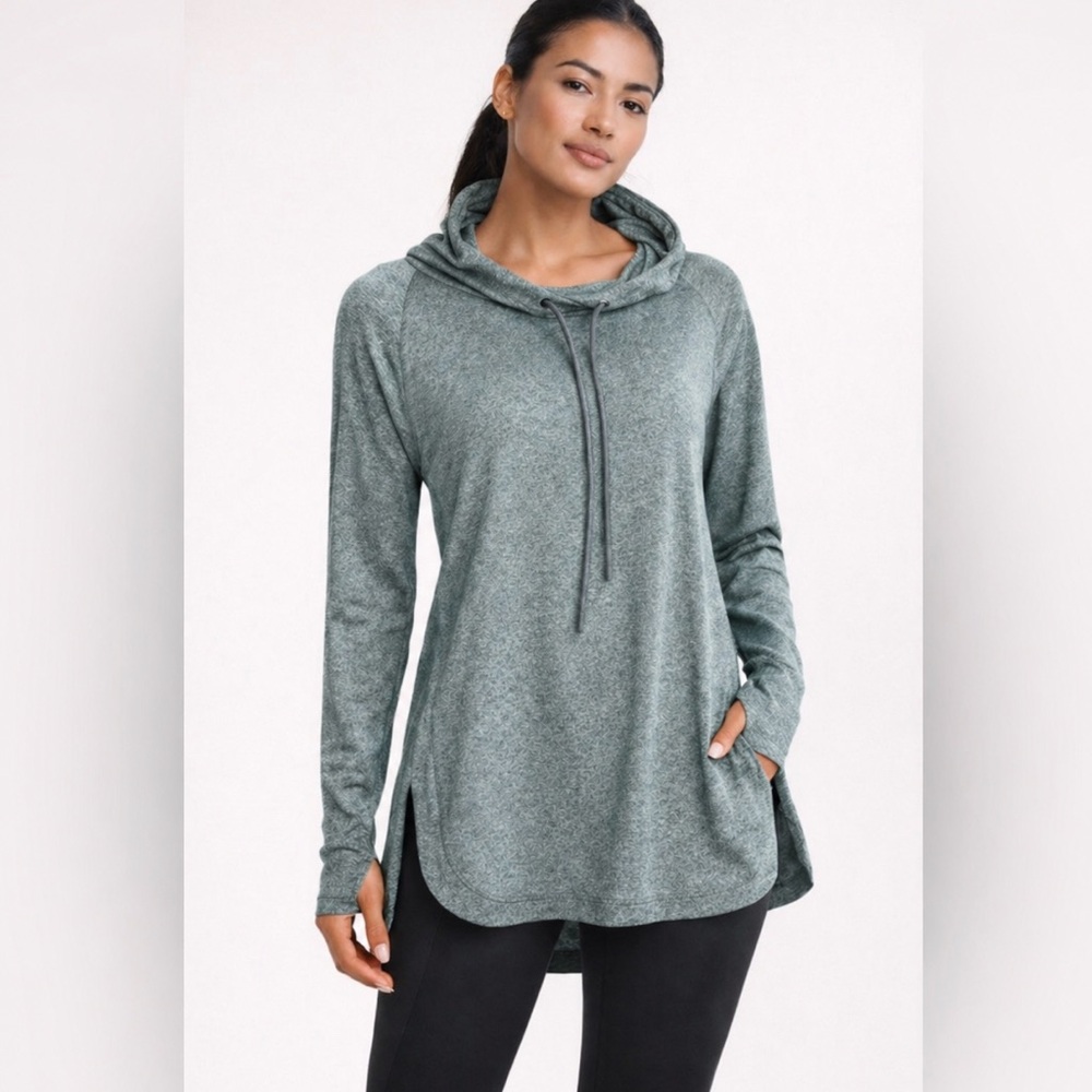 Athleta Uptempo Hoodie Olive Gray Lightweight Soft Cozy Athleisure Pullover S